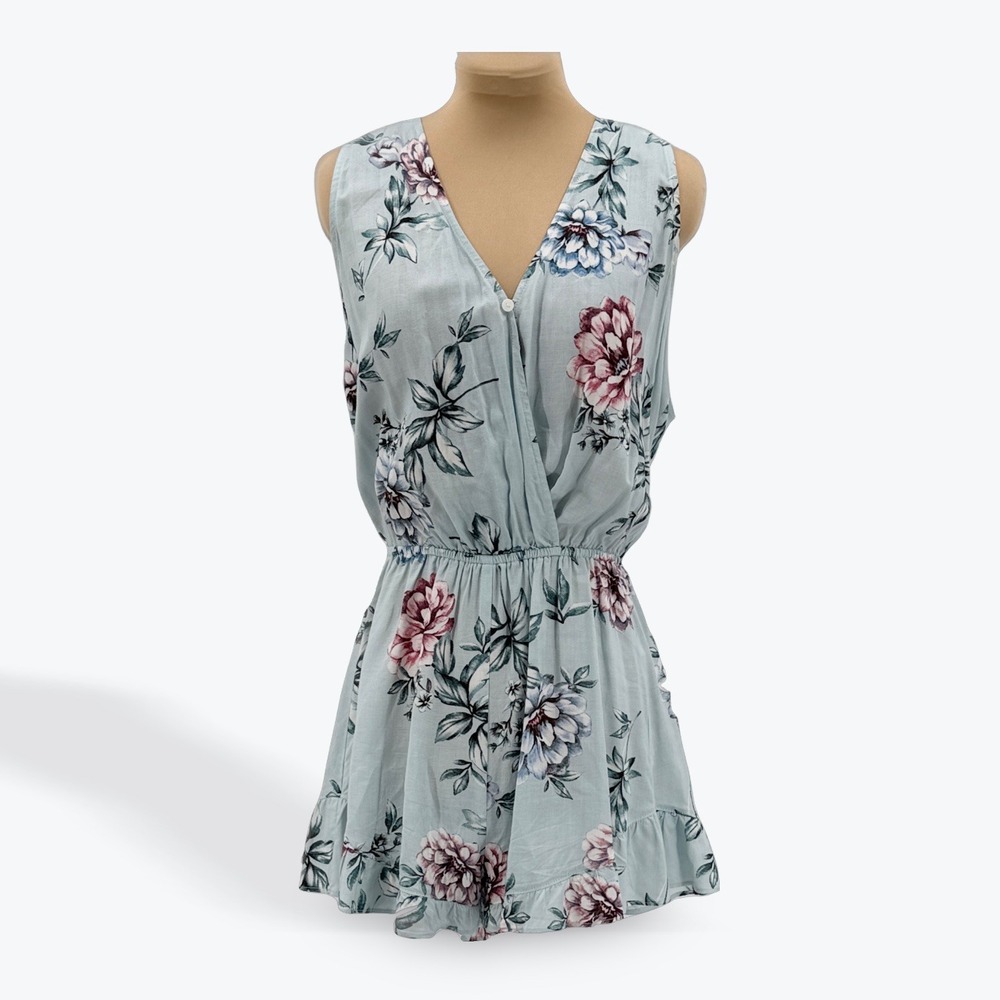 Show Me Your Mumu Romper Floral Print Light Blue Sleeveless‎ Summer M